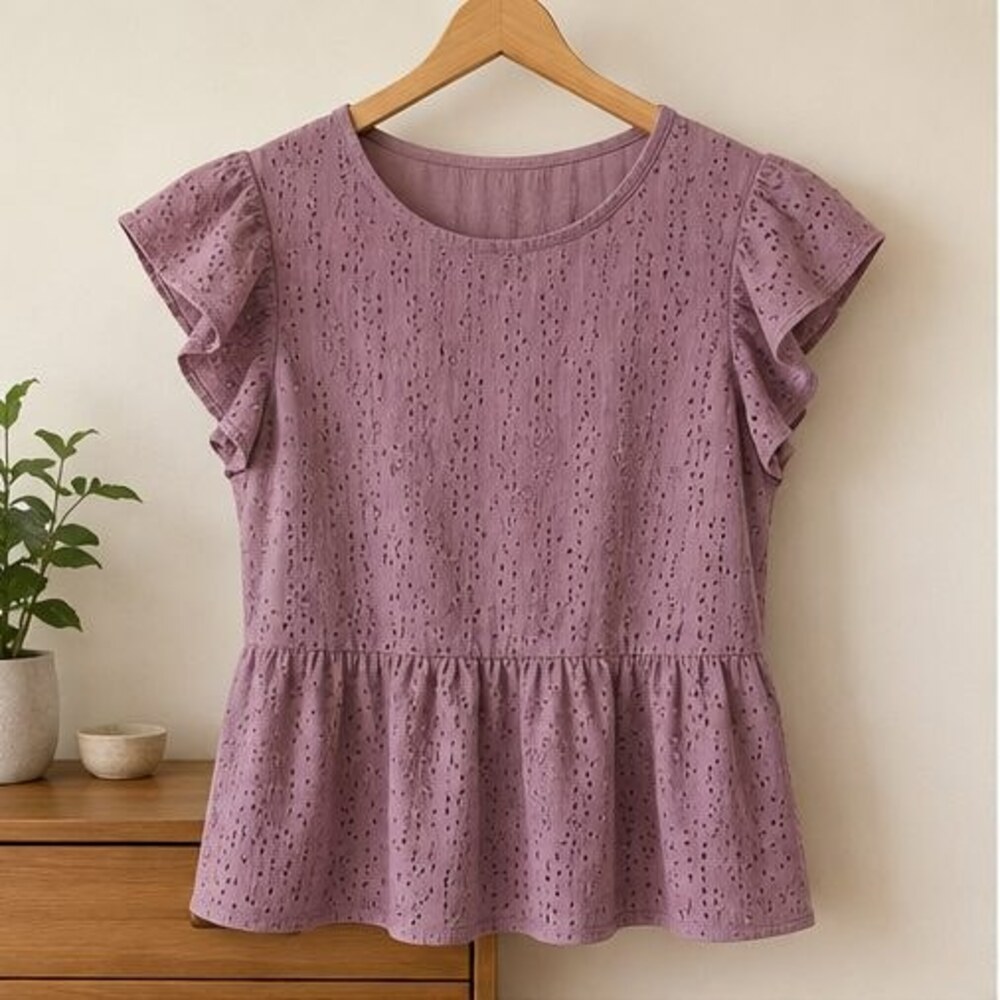 Mauve Eyelet Peplum Blouse